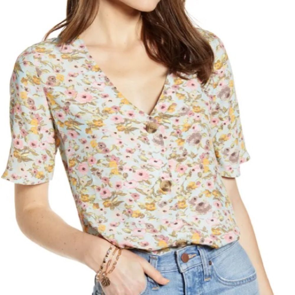 Something navy floral button down top XXS